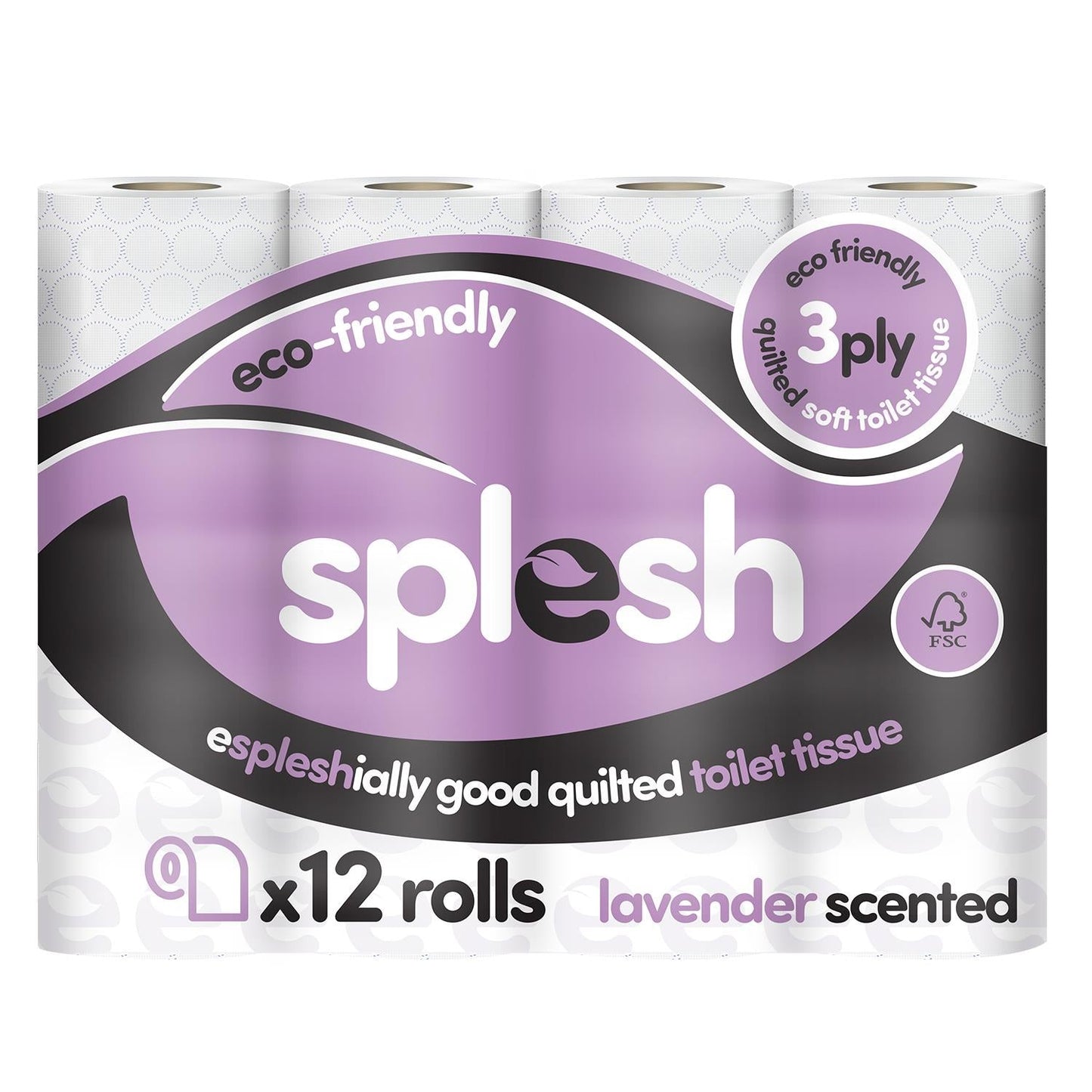 Splesh Toilet Roll Soft & Quilted 3-Ply Lavender Scented Toilet Tissue, 12 Rolls