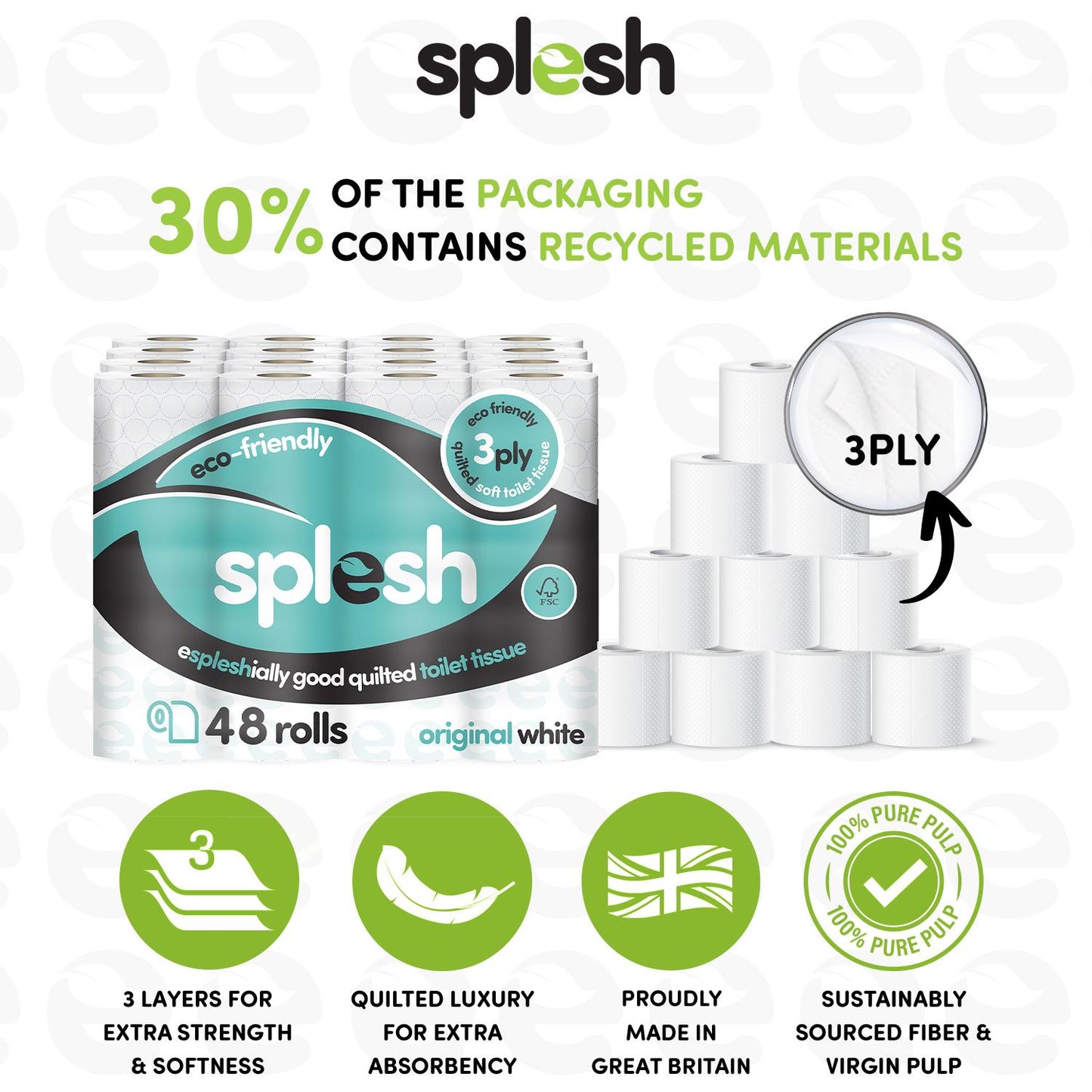 Splesh Toilet Roll Quilted White 48 Rolls with Culina Kitchen Towel 12 Rolls