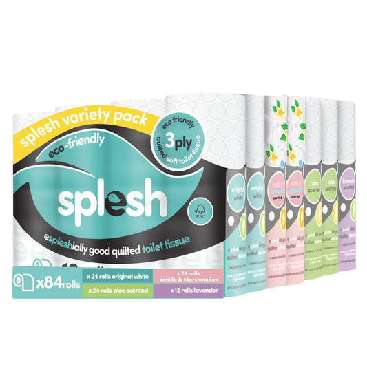 Splesh Variety Pack 84 Toilet Rolls (x24 White, Aloe, Vanilla + x12 Lavender)