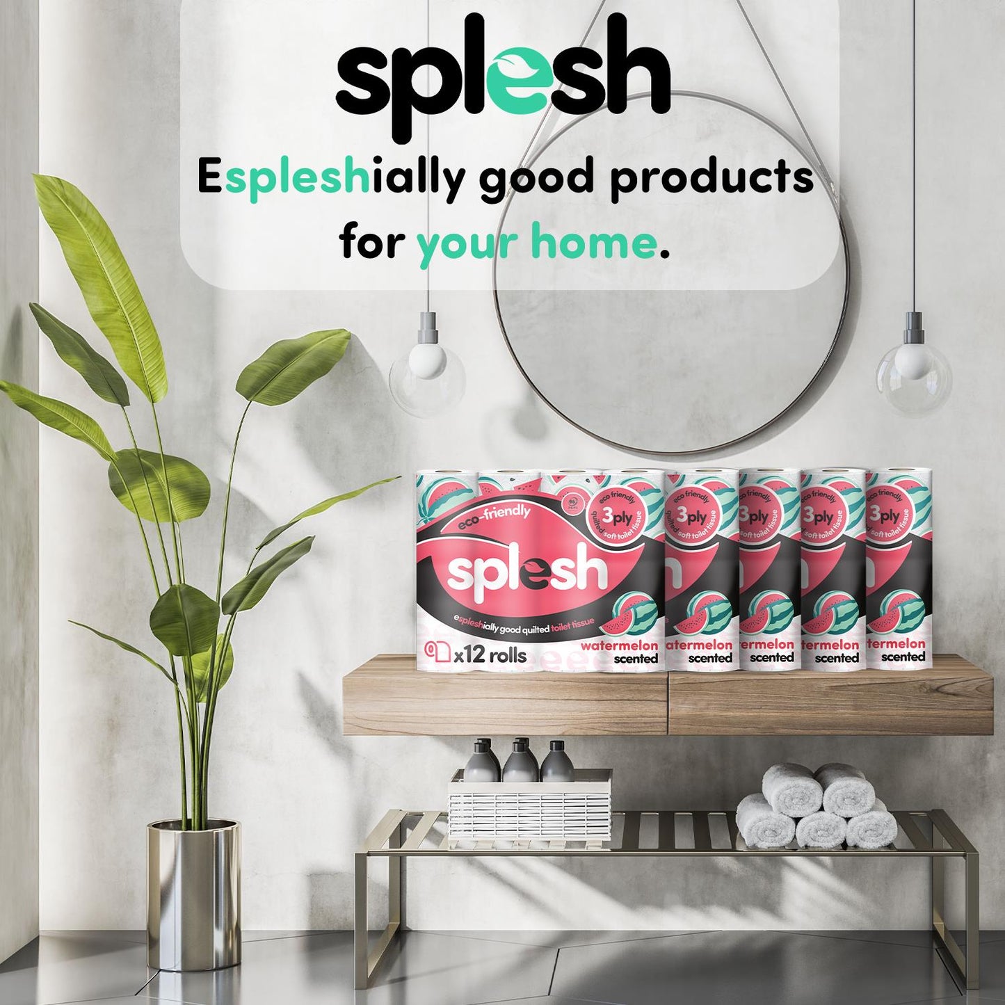 Splesh Quilted Toilet Roll Luxury Watermelon 3-Ply Soft Toilet Paper, 36 Rolls