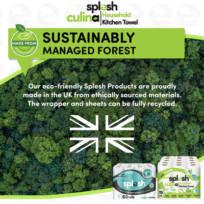 Splesh Toilet Roll Quilted White 60 Rolls with Culina Kitchen Towel 15 Rolls