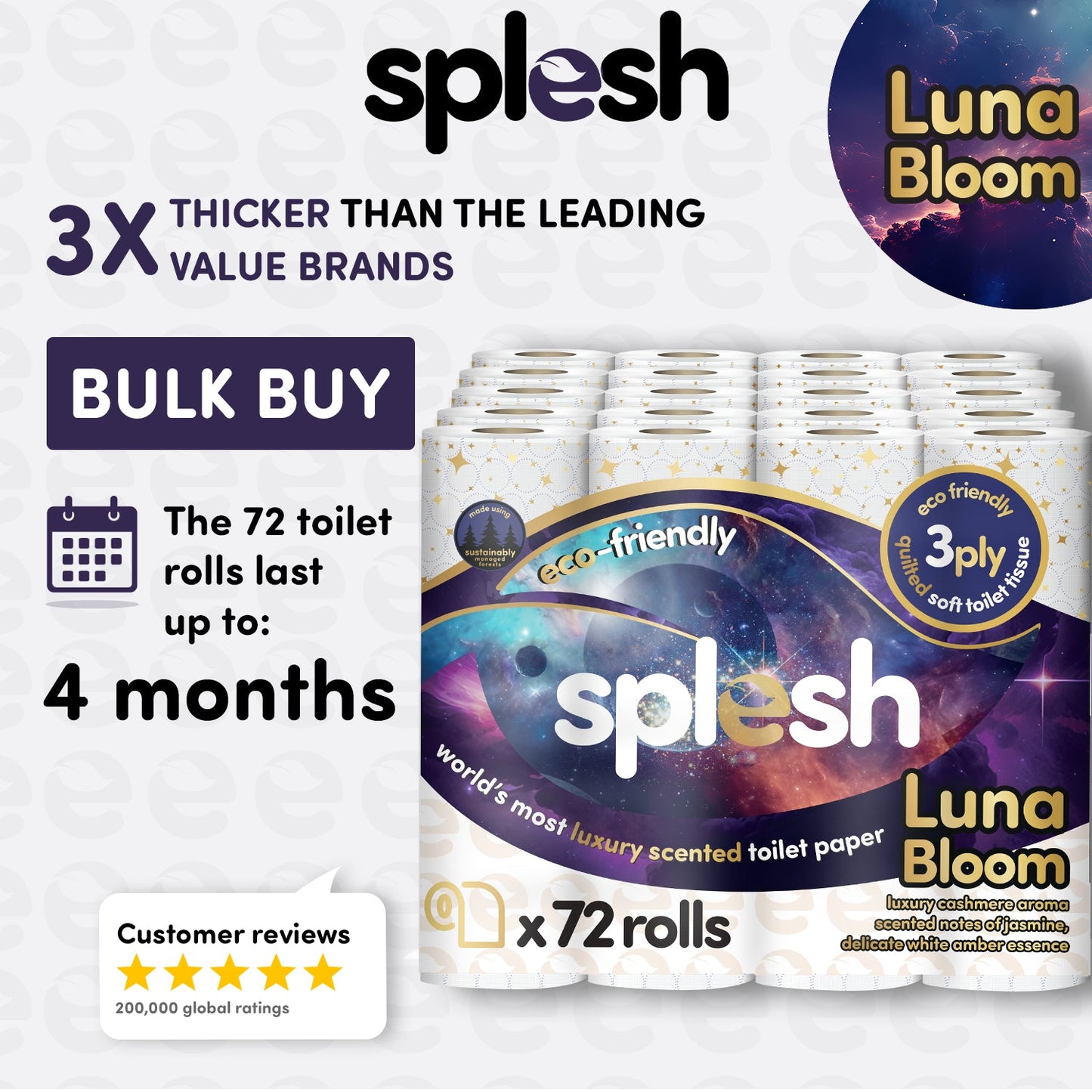 Splesh Quilted Luna Bloom 3-Ply Luxury Scented Toilet Tissue Paper, 36 Rolls