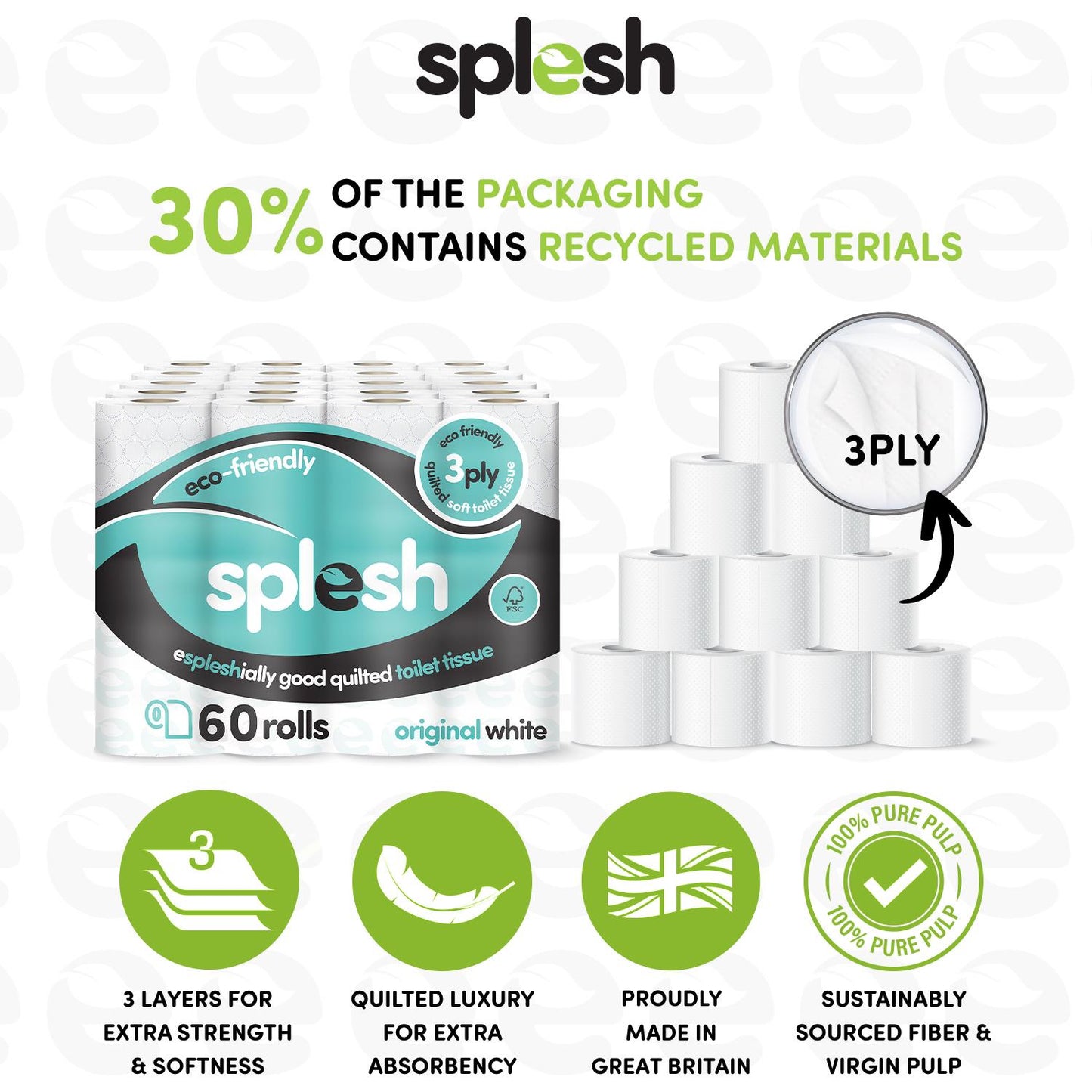 Splesh Toilet Roll Quilted White 60 Rolls with Culina Kitchen Towel 15 Rolls