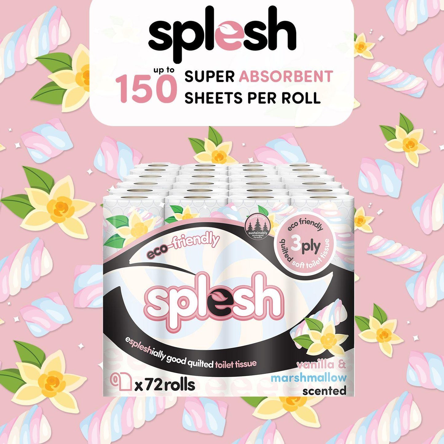 Splesh Super Saver 72 Toilet Rolls Variety Pack (36 Vanilla+36 Lavender Rolls)