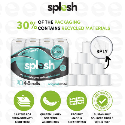 Splesh Toilet Roll Quilted White 48 Rolls with Culina Kitchen Towel 12 Rolls