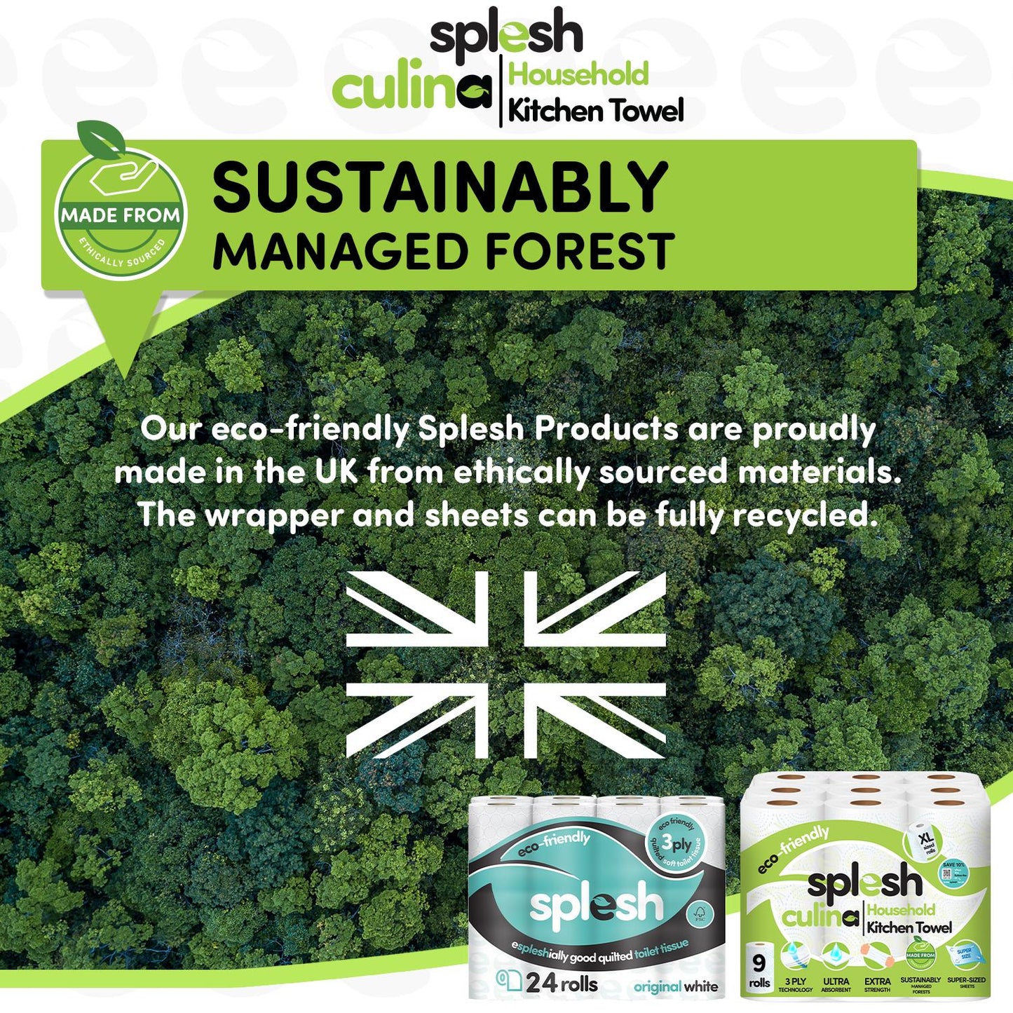 Splesh Toilet Roll Quilted White 24 Rolls with Culina Kitchen Towel 9 Rolls