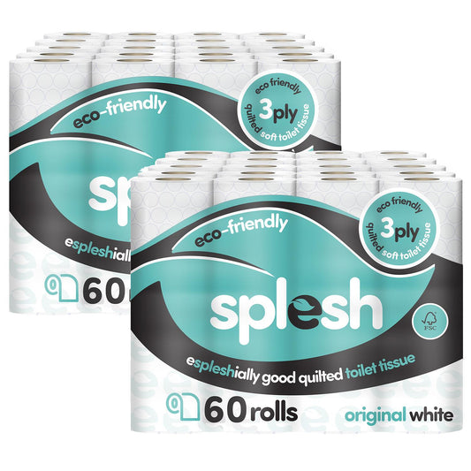 Splesh Toilet Roll Soft & Quilted 3-Ply Original White Toilet Tissue, 120 Rolls