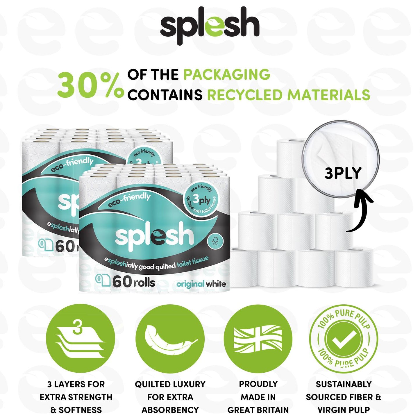 Splesh Toilet Roll Quilted White 120 Rolls with Culina Kitchen Towel 18 Rolls