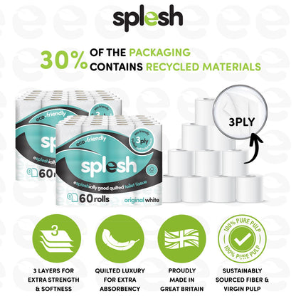 Splesh Toilet Roll Quilted White 120 Rolls with Culina Kitchen Towel 18 Rolls