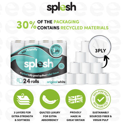 Splesh Toilet Roll Quilted White 24 Rolls with Culina Kitchen Towel 9 Rolls