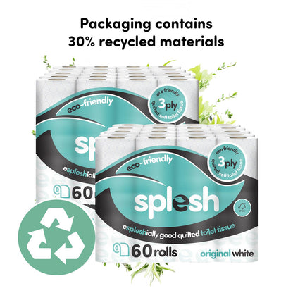 Splesh Toilet Roll Soft & Quilted 3-Ply Original White Toilet Tissue, 120 Rolls