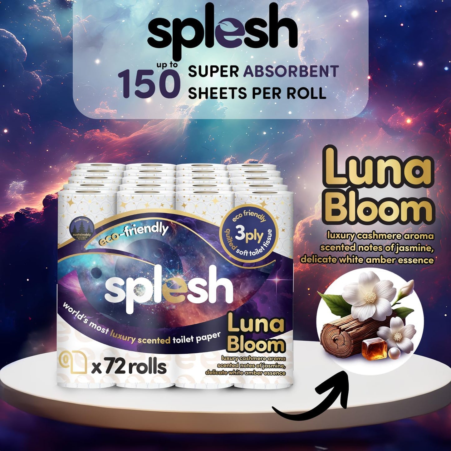 Splesh Quilted Luna Bloom 3-Ply Luxury Scented Toilet Tissue Paper, 48 Rolls