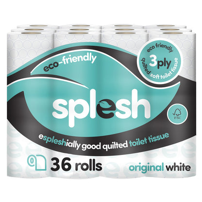 Splesh Toilet Roll, Soft & Quilted Eco-Friendly, White, 36 Rolls