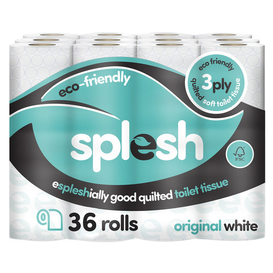 Splesh Toilet Roll, Soft & Quilted Eco-Friendly, White, 36 Rolls