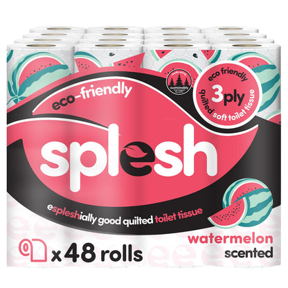 Splesh Quilted Toilet Roll Luxury Watermelon 3-Ply Soft Toilet Paper, 48 Rolls