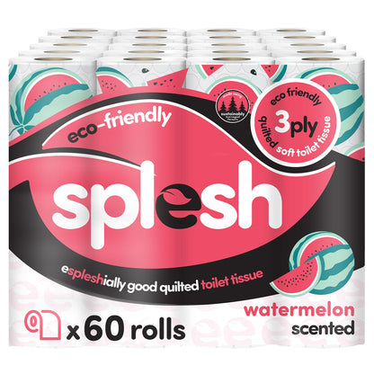 Splesh Quilted Toilet Roll Luxury Watermelon 3-Ply Soft Toilet Paper, 60 Rolls