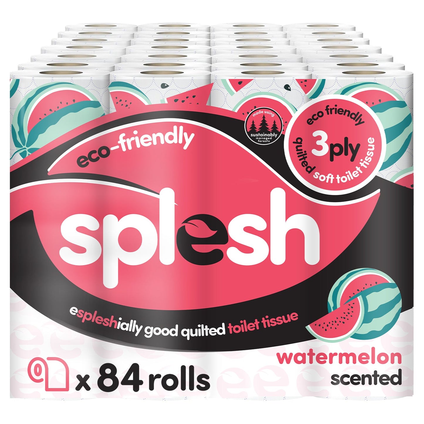 Splesh Quilted Toilet Roll Luxury Watermelon 3-Ply Soft Toilet Paper, 84 Rolls