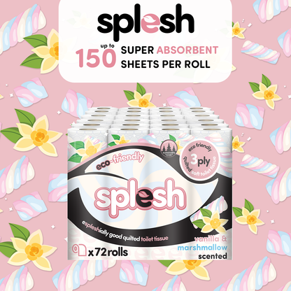 Splesh Quilted Toilet Roll Luxury Vanilla & Marshmallow 3-Ply Soft Toilet Paper, 84 Rolls