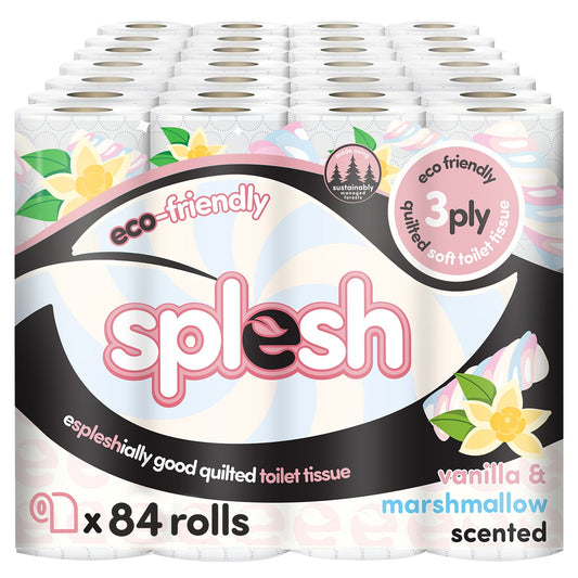 Splesh Quilted Toilet Roll Luxury Vanilla & Marshmallow 3-Ply Soft Toilet Paper, 84 Rolls