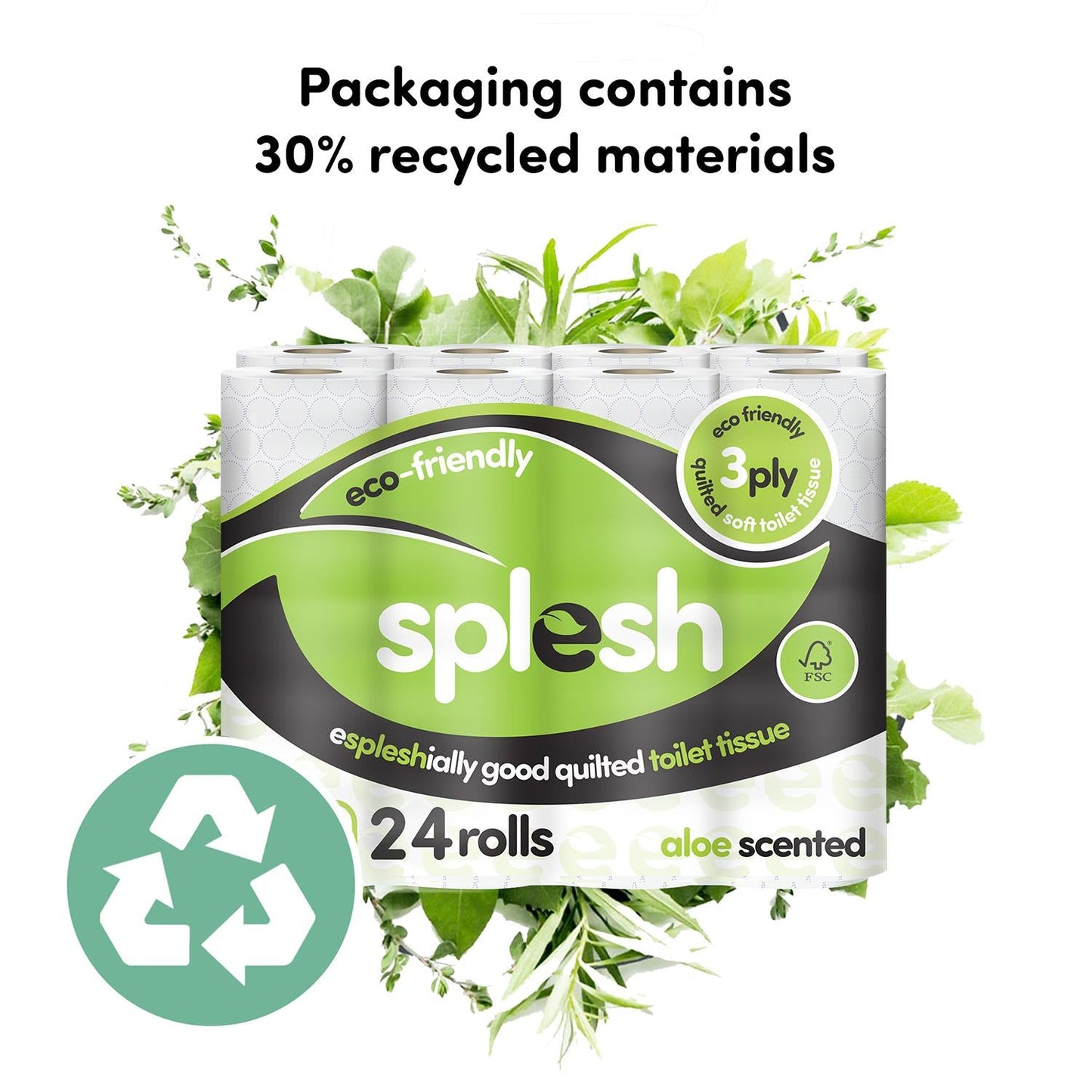 Splesh Toilet Roll Soft & Quilted 3-Ply AloeVera Scented Toilet Tissue, 24 Rolls