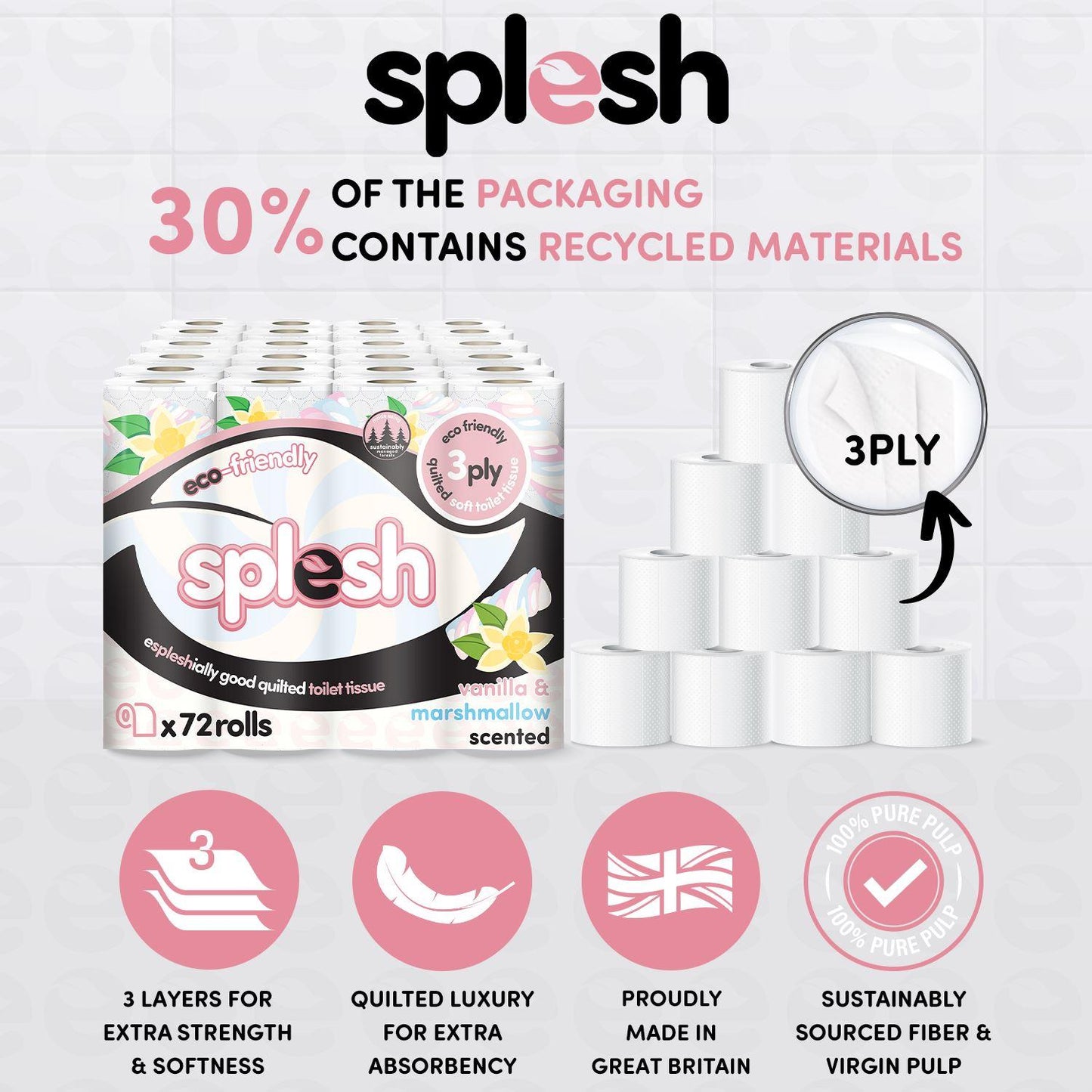 Splesh Super Saver 72 Toilet Rolls Variety Pack (36 Vanilla+36 Lavender Rolls)