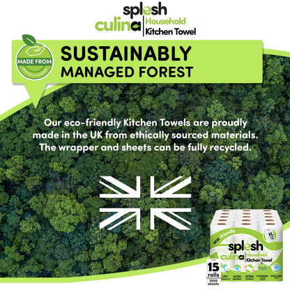 Splesh Culina Kitchen Towel 3 Ply Ultra Absorbent Household XL Roll, 15 Rolls