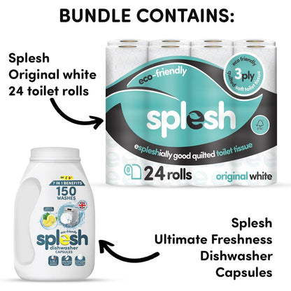 Splesh Toilet Paper Original White 3Ply 24 Rolls w/ 3in1 Dishwasher Tablets 150W