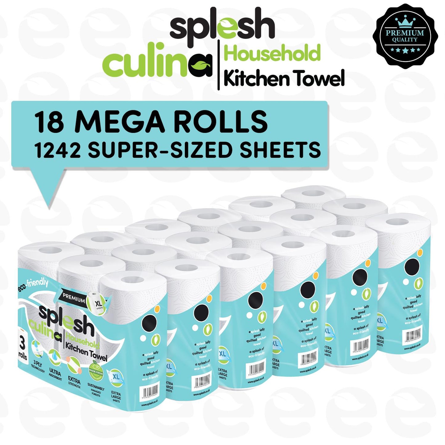 Splesh Culina Kitchen Towel 3 Ply Ultra Absorbent Household XL Roll, 18 Rolls