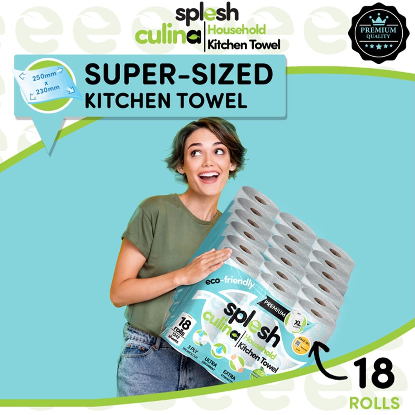 Splesh Toilet Roll Quilted White 60 Rolls with Culina Kitchen Towel 18 Rolls