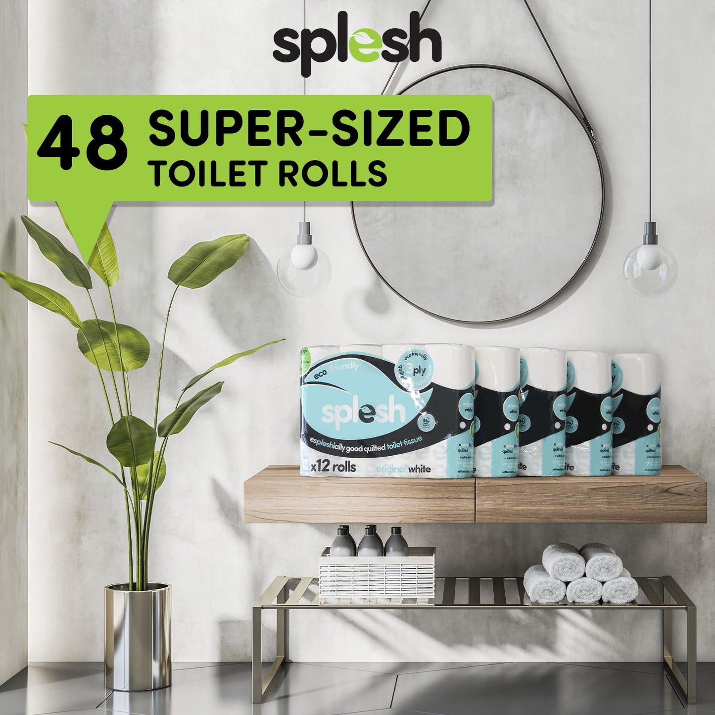 Splesh Toilet Roll Quilted White 48 Rolls with Culina Kitchen Towel 12 Rolls